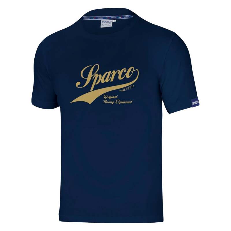 Navy Sparco vintage T-shirt in small size, featuring classic design and branding, displayed on a neutral background.