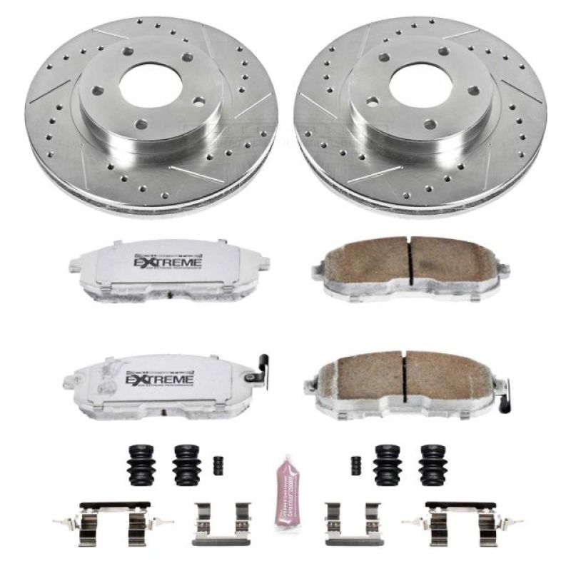 PowerStop Z26 Street Warrior brake kit for front of 2000-2001 Infiniti I30, performance brake components with rotors and pads