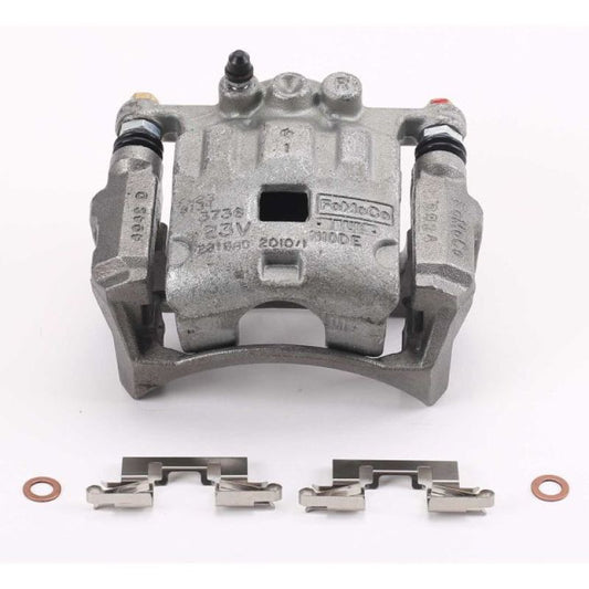 PowerStop front right OE brake caliper with bracket for Ford Fiesta 2011-2017, showing the caliper assembly in close-up.