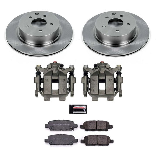 PowerStop OE rear brake kit with calipers for 2018 Nissan Maxima, featuring brake rotors and hardware.
