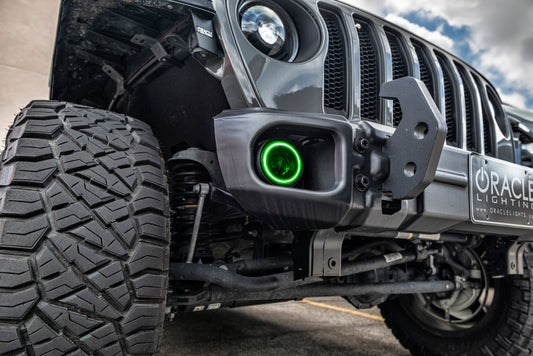 Oracle Lighting Jeep Wrangler fog lights with ColorSHIFT LED technology, dynamic high-performance fog lights for JK, JL, and JT models.