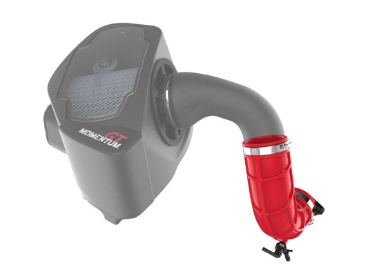 Red aFe Turbo Inlet Pipe for enhanced engine airflow, compatible with PN 50-70119, 50-70127, and 50-70131.