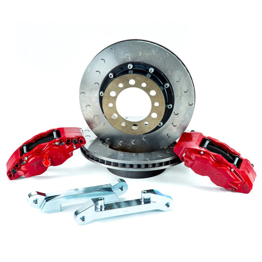 Alcon Jeep JK rear big brake upgrade kit featuring red 355x22mm rotors and 4-piston calipers for enhanced stopping power.