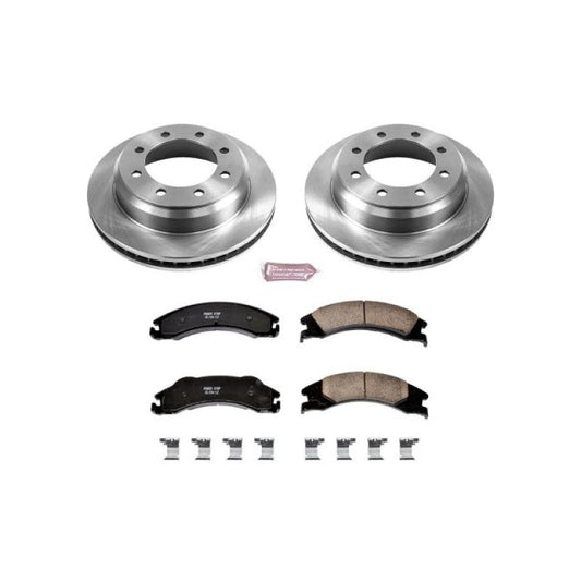PowerStop OE rear brake kit for Ford E-150 van, includes brake rotors and pads for reliable stopping power.