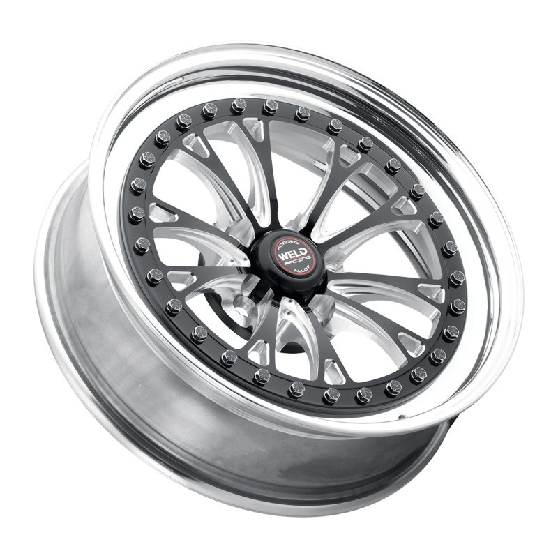 Black center Weld Vitesse forged wheel with polished shell, 17x8 inches, 5x4.75 bolt pattern, non-BL design.