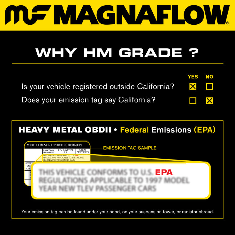 MagnaFlow direct fit catalytic converter for 2003-2004 Toyota Tundra V8 4.7L gas engine, showing the metal converter with inlet and outlet pipes.