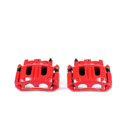 Pair of PowerStop red brake calipers with brackets for 2003 Ford Explorer Sport front performance braking system.