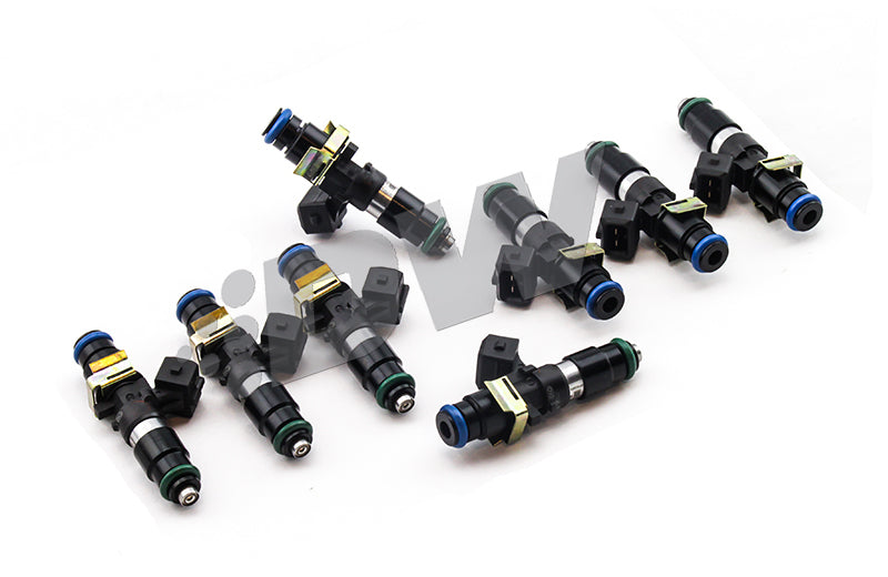 DeatschWerks Bosch EV14 1200cc fuel injectors set for Ford F-Series and SVT Cobra 6-cylinder engines, shown in image.