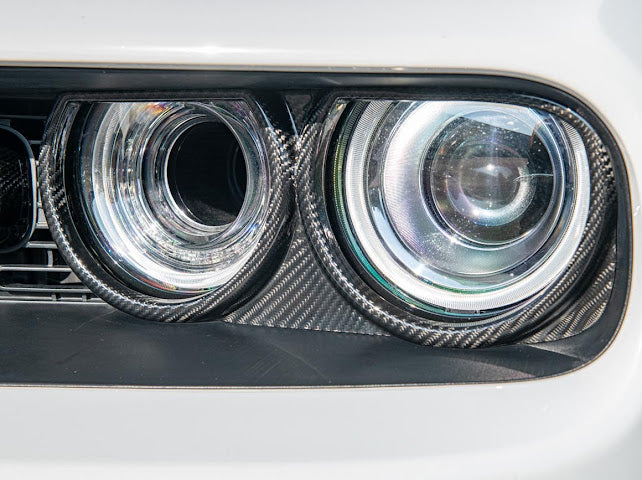 2015-2023 DODGE CHALLENGER | FACTORY STYLE CARBON FIBER HEADLIGHT TRIM COVER W/ FRONT GRILLE INSERT