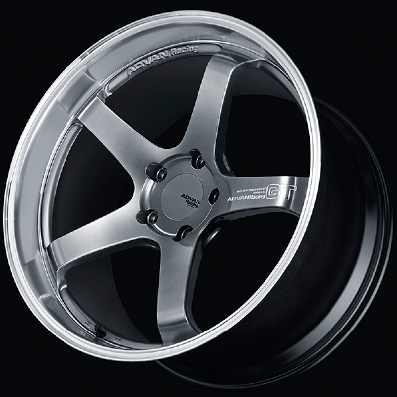 Advan GT forged wheel for Porsche, 21x9.5 inches, Hyper Platinum Black finish, 5x130 bolt pattern, +59 offset, 71.8mm bore
