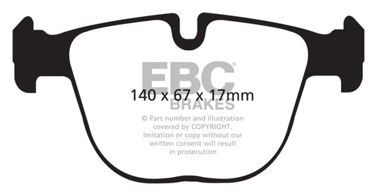 EBC 10+ Redstuff rear brake pads for BMW X5M 4.4 Twin Turbo, high-performance brake pads for enhanced stopping power