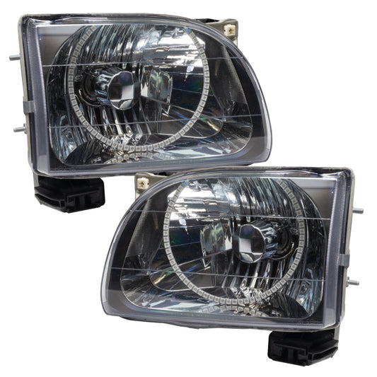 Oracle Lighting red pre-assembled LED halo headlights for 2001-2004 Toyota Tacoma, showcasing the bright red halo design.