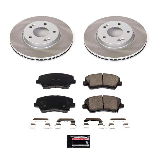 PowerStop semi-coated front brake rotor kit for 2017-2018 Kia Forte5, performance brake replacement with vented rotors.
