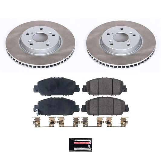 PowerStop Honda Accord front semi-coated brake rotor kit with performance blank rotors, shown installed on a vehicle.