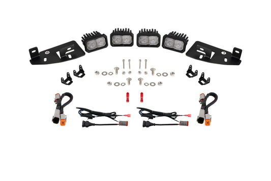 Diode Dynamics SSC2 LED fog lights kit in white for 2019-present Ram trucks, featuring compact fog light design and durable construction.