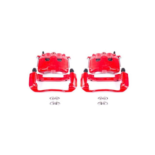 Pair of PowerStop red front brake calipers with brackets for Dodge Dakota 2005-2008, performance brake calipers for enhanced stopping power.