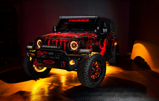 Oracle Lighting amber high performance LED fog lights for Jeep Wrangler JL and Gladiator JT, featuring durable, bright fog light design.