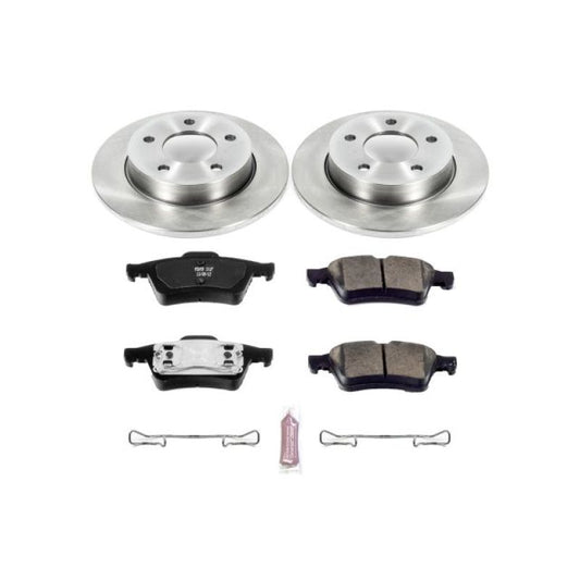 PowerStop OE rear brake kit for Mazda 3 2004-2005, featuring brake rotors and pads in a detailed automotive image.