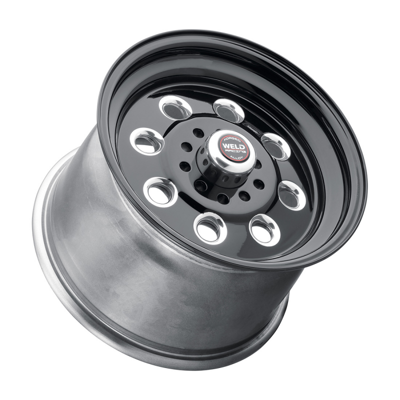 Weld Black Draglite forged wheel, 15x12 inches, 5x114.3 bolt pattern, gloss black finish with 6.5 inch backspacing and 3.18 inch hub.