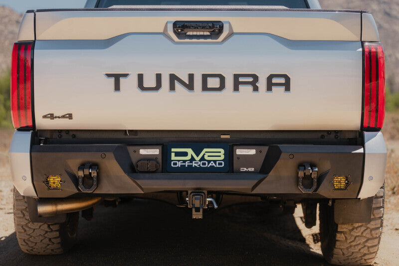 Steel rear bumper for Toyota Tundra from DV8 Offroad Spec Series, featuring durable construction and offroad-ready design.