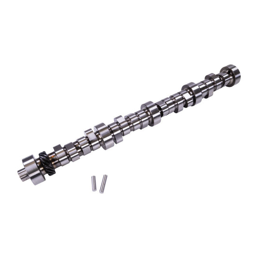 Close-up of COMP Cams Ford Small Block Camshaft FS XE264 HR10 showing detailed metal lobes and precision machining.