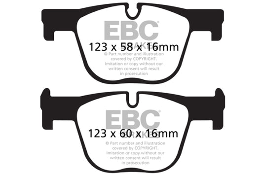 EBC Greenstuff rear brake pads for BMW ActiveHybrid 3 3.0 Turbo, high-performance brake pads with green friction material.
