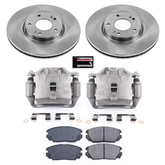 PowerStop OE brake kit with front calipers for 2009-2011 Hyundai Azera, including brake rotors and hardware.