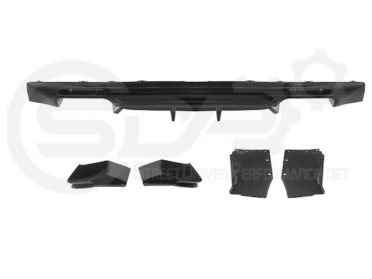 Glossy black rear bumper finned diffuser for 2016-2024 Chevrolet Camaro by Street Driven Performance, designed for performance style.