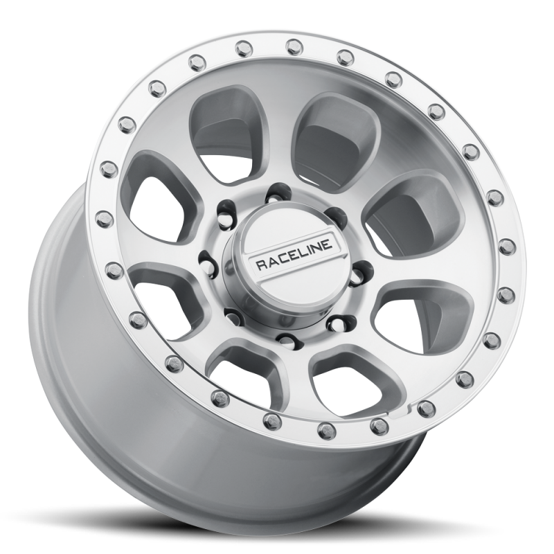 Raceline 961MC Bolt forged wheel, 17x9 inches, machined finish, with 8x165.1 bolt pattern and -12mm offset.