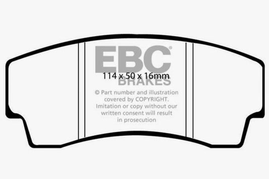 EBC Noble M12 2.6 Twin Turbo red performance rear brake pads with metal backing plate, designed for high-performance braking.