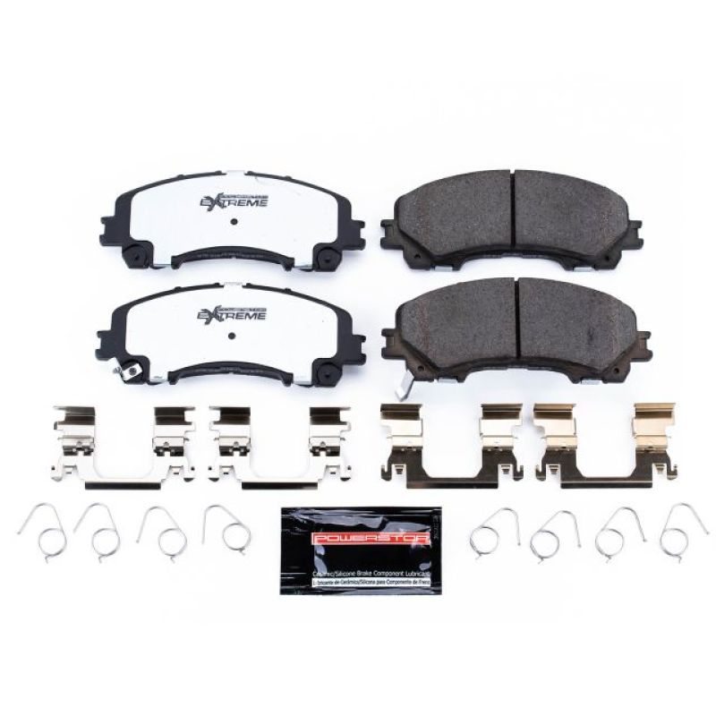 PowerStop Z26 Extreme Street Brake Pads for Infiniti Q50 front, with hardware, designed for high-performance braking.