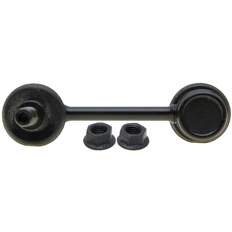 Moog Pontiac Vibe GT rear sway bar endlink kit, showing metal endlink with rubber bushings on a white background.