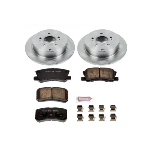 PowerStop OE rear brake kit for 2004-2011 Mitsubishi Endeavor, includes brake rotors and pads for reliable stopping power.