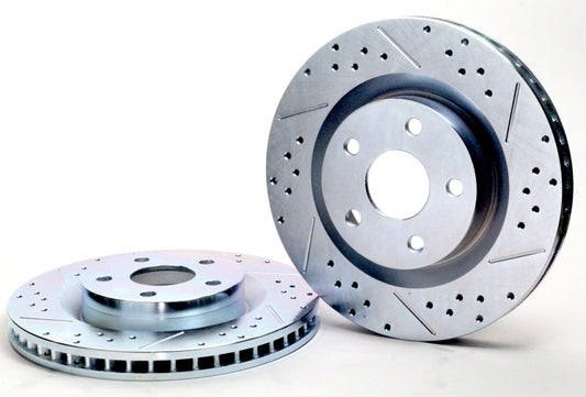 Baer Brakes front slot and drilled performance brake rotors for 2008-2009 Pontiac G8, showcasing drilled and slotted surface design.