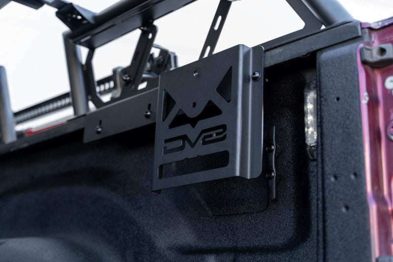 DV8 Offroad MTO Series 2-piece bed rack for 2007-2023 Toyota Tundra and 2009-2023 Ford F150 Raptor trucks, showing assembled exterior view