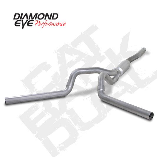 Diamond Eye Performance 4-inch catback dual exhaust system for 2006-2007.5 Chevy/GMC 6.6L 2500/3500 trucks, with polished dual tips.