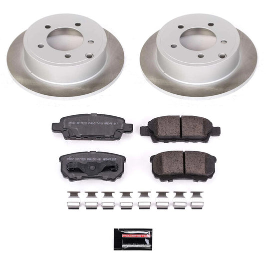 PowerStop rear semi-coated brake rotor kit for Mitsubishi Lancer 2008-2017, performance brake components with black finish.