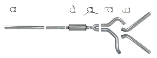 Diamond Eye Performance Catback Dual SS exhaust system for 2004.5-2007.5 Dodge Ram Cummins 600 diesel truck, showing polished stainless steel pipes.