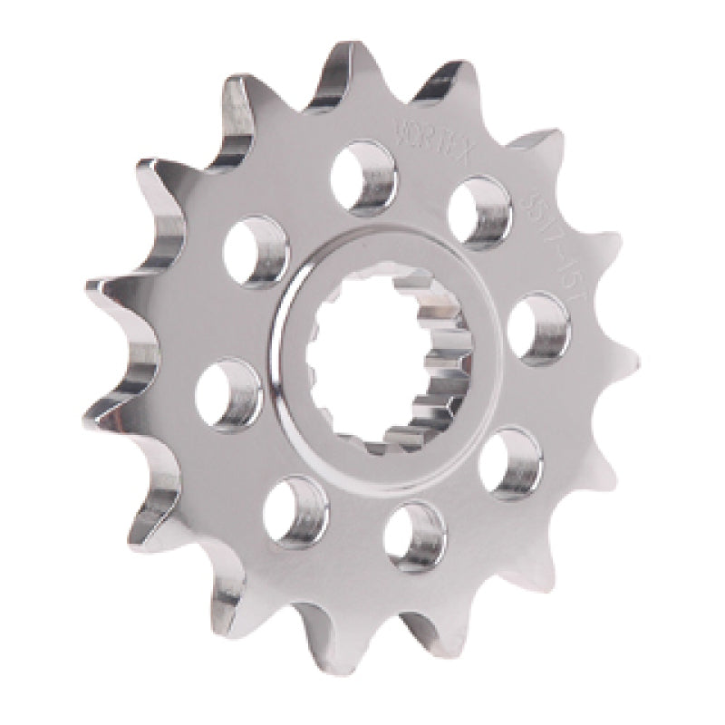 Vortex Racing steel front sprocket for motorcycles, 520 chain, 17 teeth, silver color, durable and high-performance sprocket.