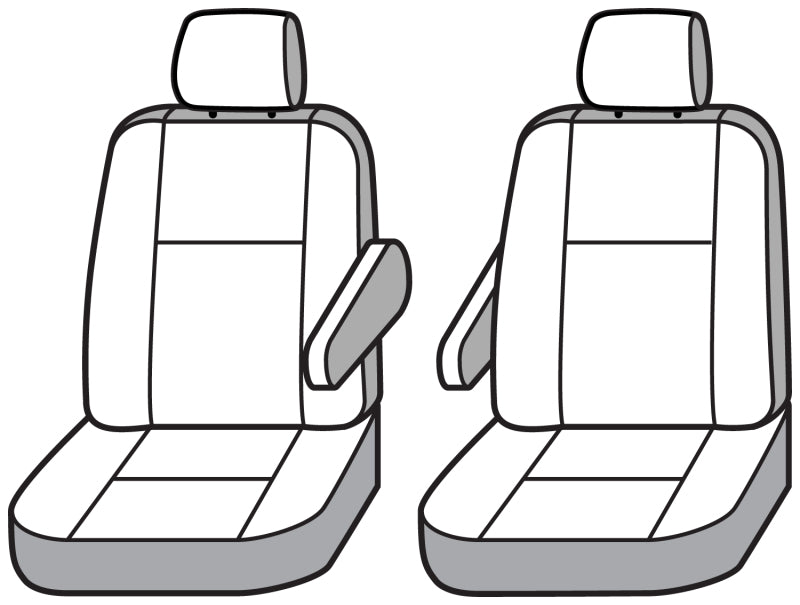 Covercraft Taupe waterproof front seat covers for Ford Transit 16-26, custom-fit Enduro SeatSaver protection for front seats.