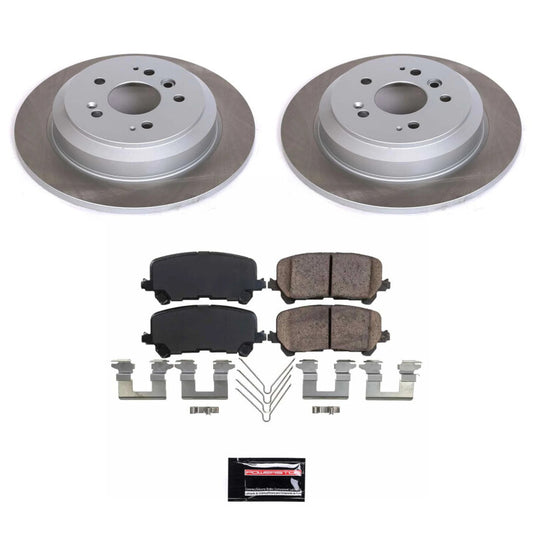 PowerStop rear semi-coated rotor kit for Honda Ridgeline 2017-2022, performance brake kit with vented rotors and mounting hardware.