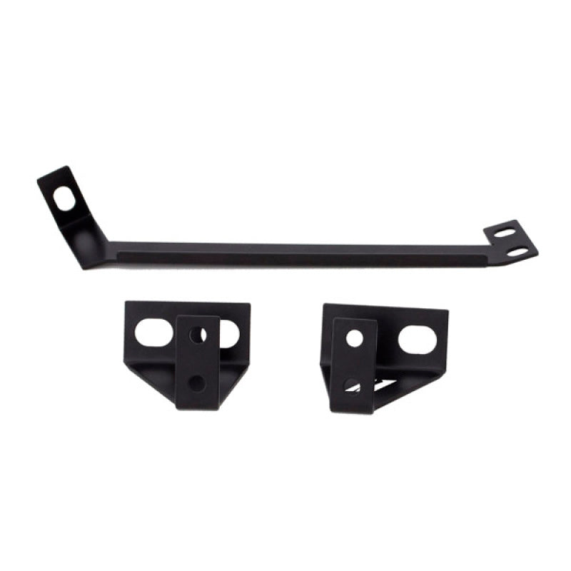 Mishimoto black thermostatic oil cooler kit for 2015 Ford Mustang EcoBoost engine cooling system, includes hoses and mounting hardware.