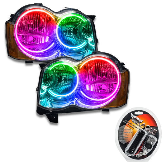 Oracle Lighting Jeep Grand Cherokee 2008-2010 ColorSHIFT SMD headlights, non-HID headlights with vibrant color-changing LED accents.