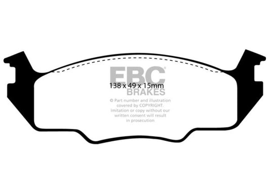 EBC Greenstuff front brake pads for Volkswagen Golf 1.6, performance brake pads with green friction material and metal backing plate.