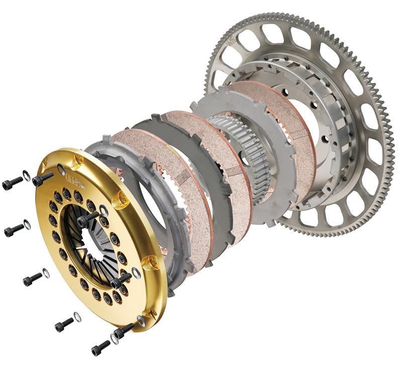 OS Giken Nissan 350Z/370Z VQ35HR R Series triple plate clutch kit with floating center hub, showing clutch components and assembly.