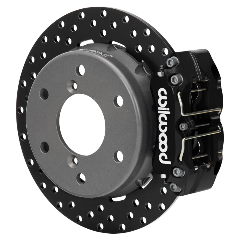 Wilwood 2024 Can Am Maverick rear brake kit with 11.60-inch drilled black brake rotors and performance brake components.