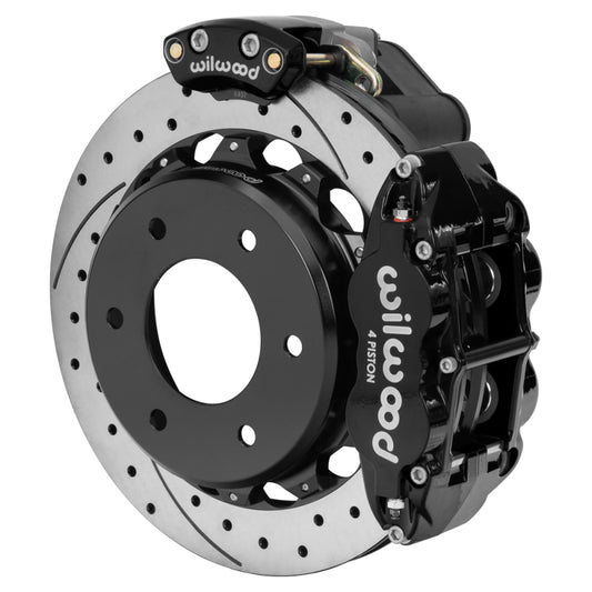 Wilwood forged narrow Superlite 4R rear brake kit with black finish, 12.88-inch drill rotor for Chevrolet Blazer 71-91.