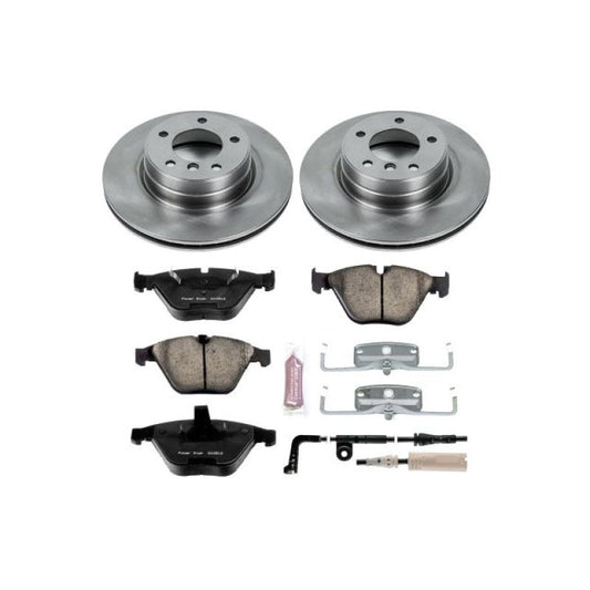 PowerStop OE brake kit for front of 2006-2007 BMW 525i showing brake calipers and rotors