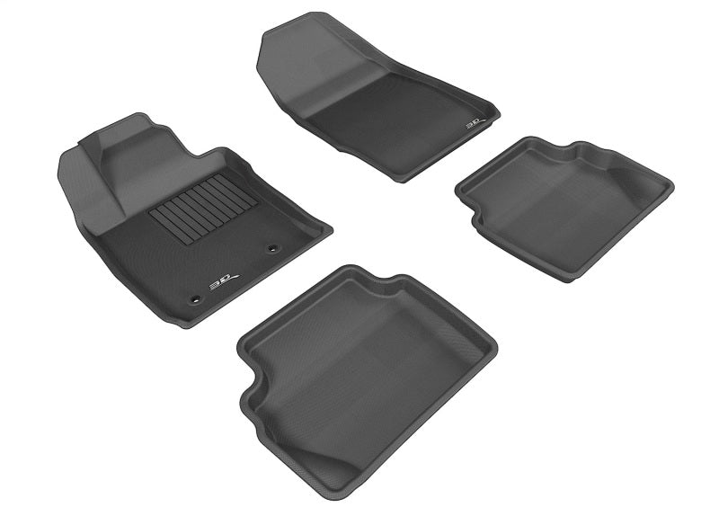 3D MAXpider black rubber floor mats for Ford Fiesta 2011-2019, full set with textured surface and custom fit.