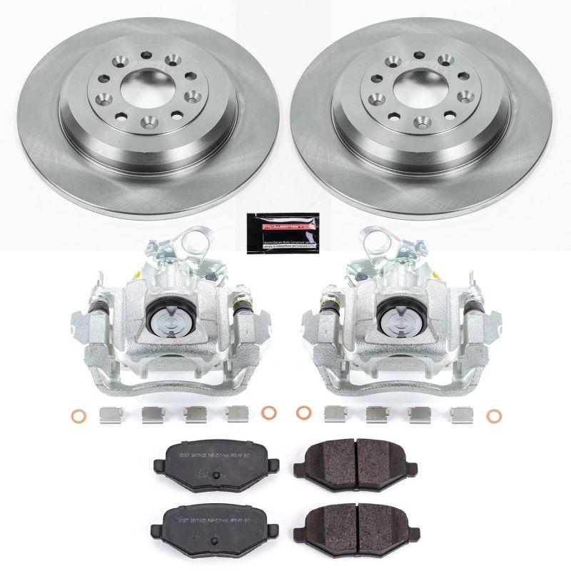PowerStop OE rear brake kit with calipers for Ford Edge 2011-2015, includes brake rotors and calipers for reliable stopping power.
